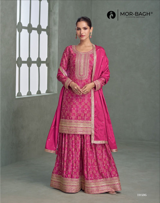 Gold Zari embroidery Plazo Kurta set with band