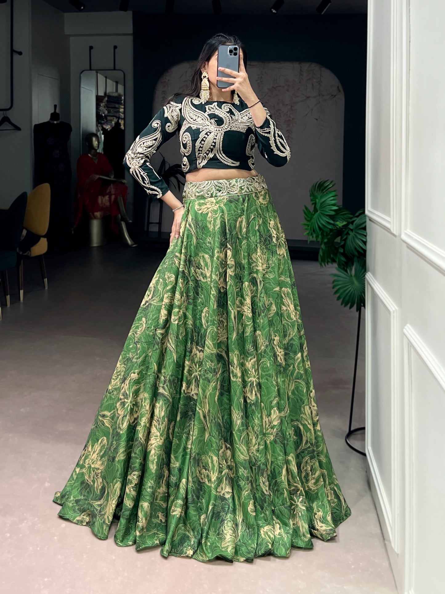 Premium Tussar silk lehenga with sequins & thread work blouse