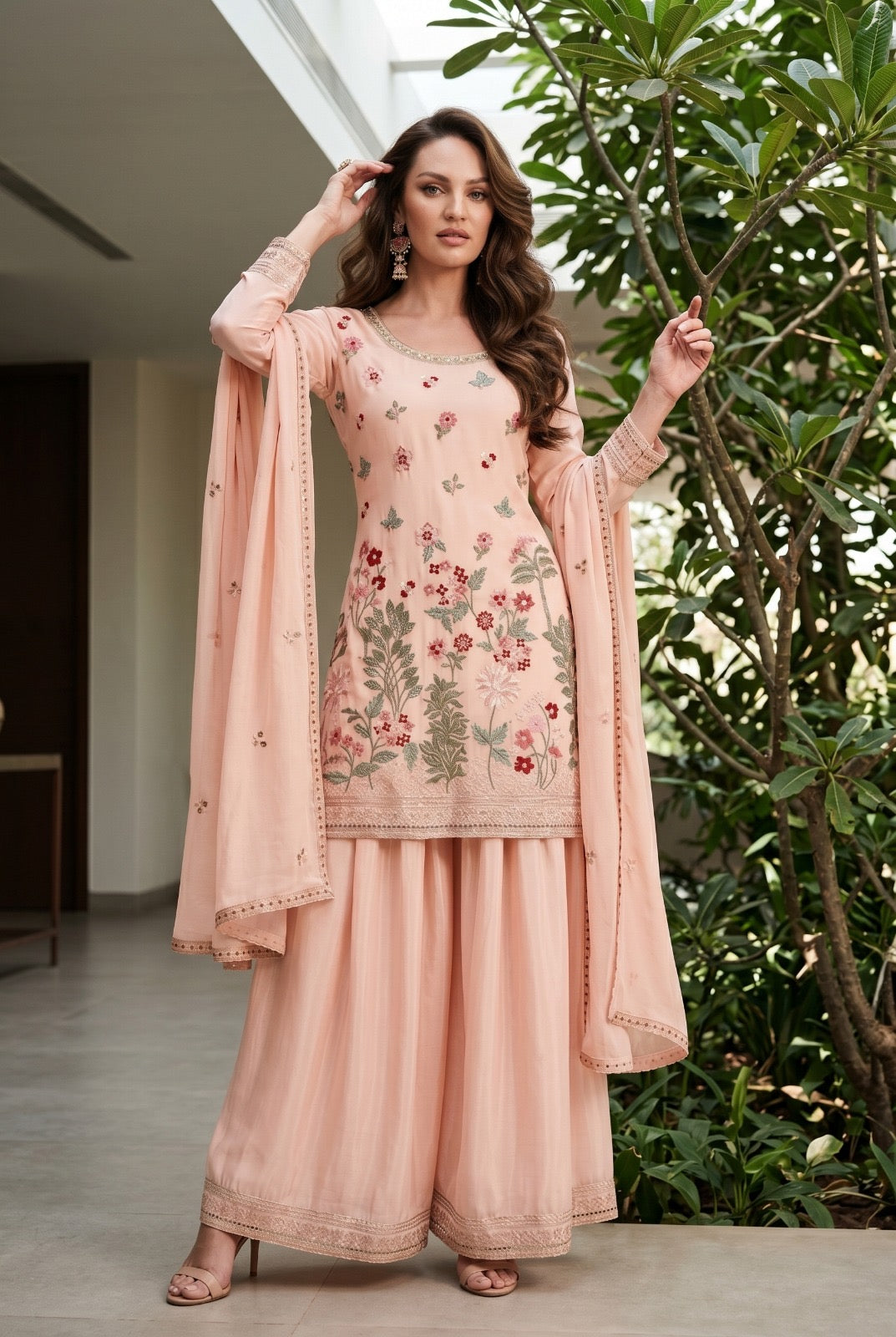 Meadow Bloom Premium Chinon Embroidered Suit Set with Dupatta