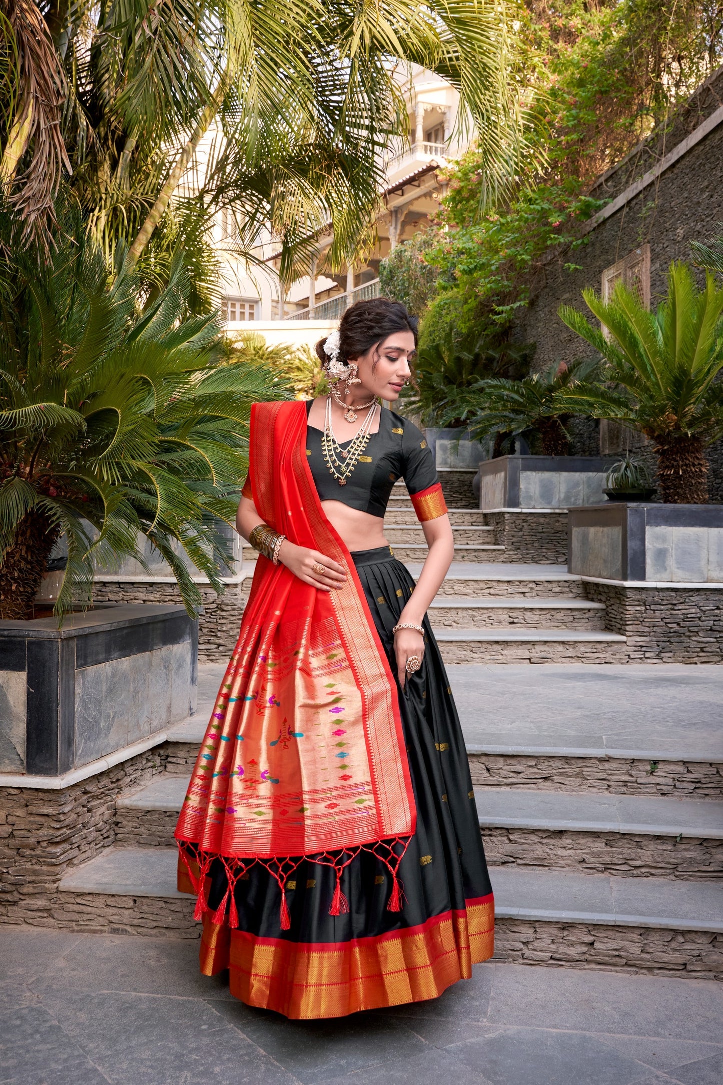 Paithani Jacquard Silk Lehenga Choli with Zari Weaving & Dupatta