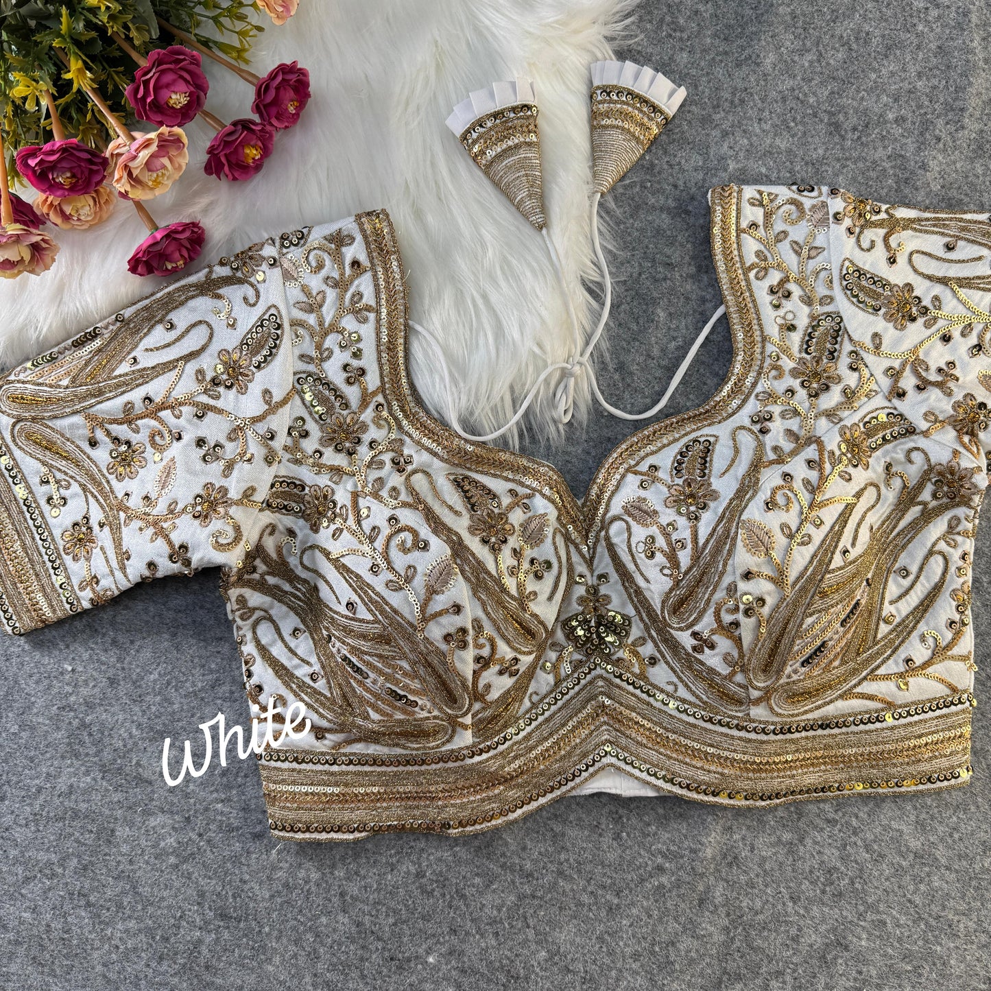 BEAUTIFUL HEAVY LONG STITCH APPLE-CUT CODDING WORK BRIDAL BLOUSE