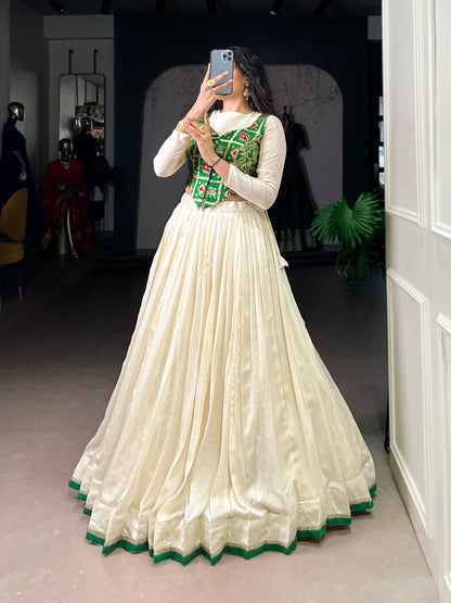 Pleated Lehenga Skirt with Green Jacquard Silk Jacket