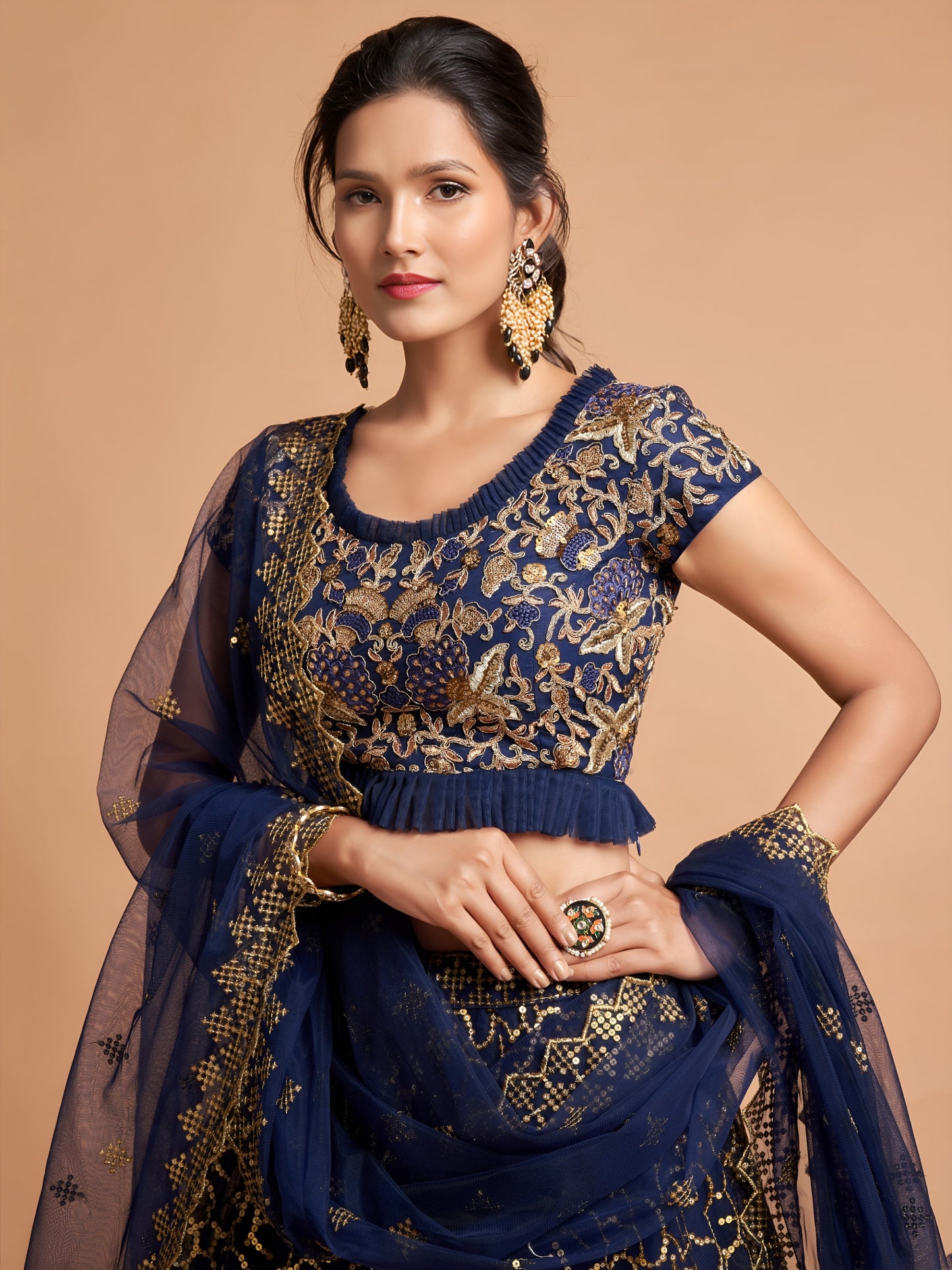 Navy Blue Sequins Embroidered Lehenga Choli