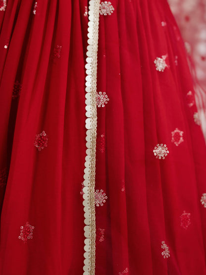 Red Embroidered Festive Lehenga Choli Set