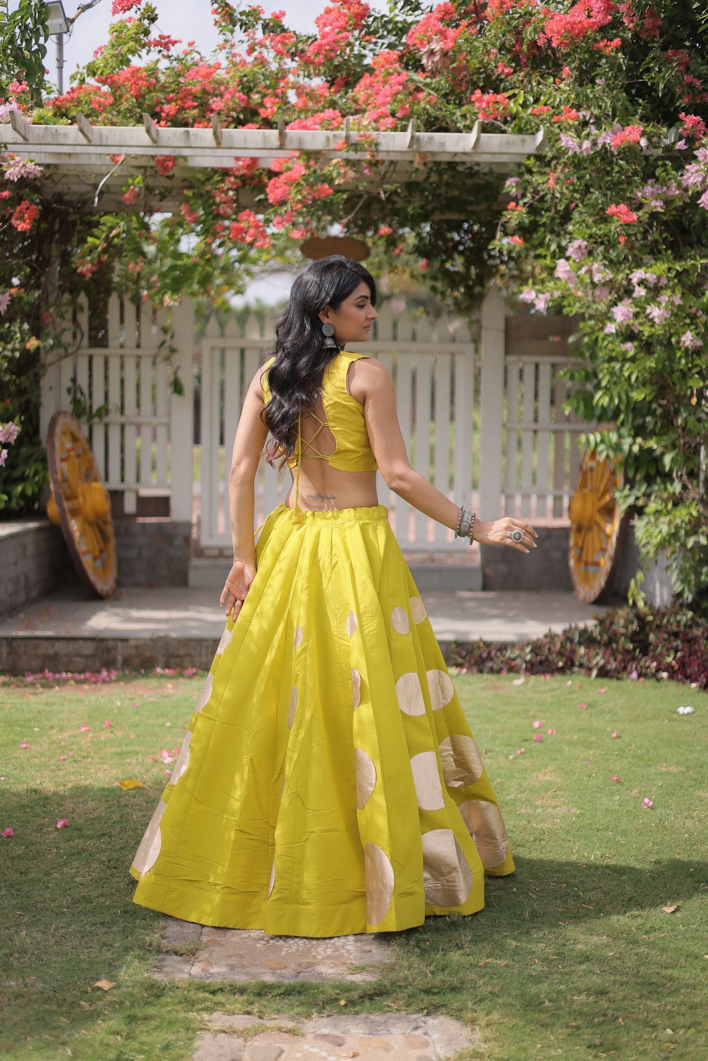Roman Silk Polka Dot Lehenga Set with Mirror Work Choli