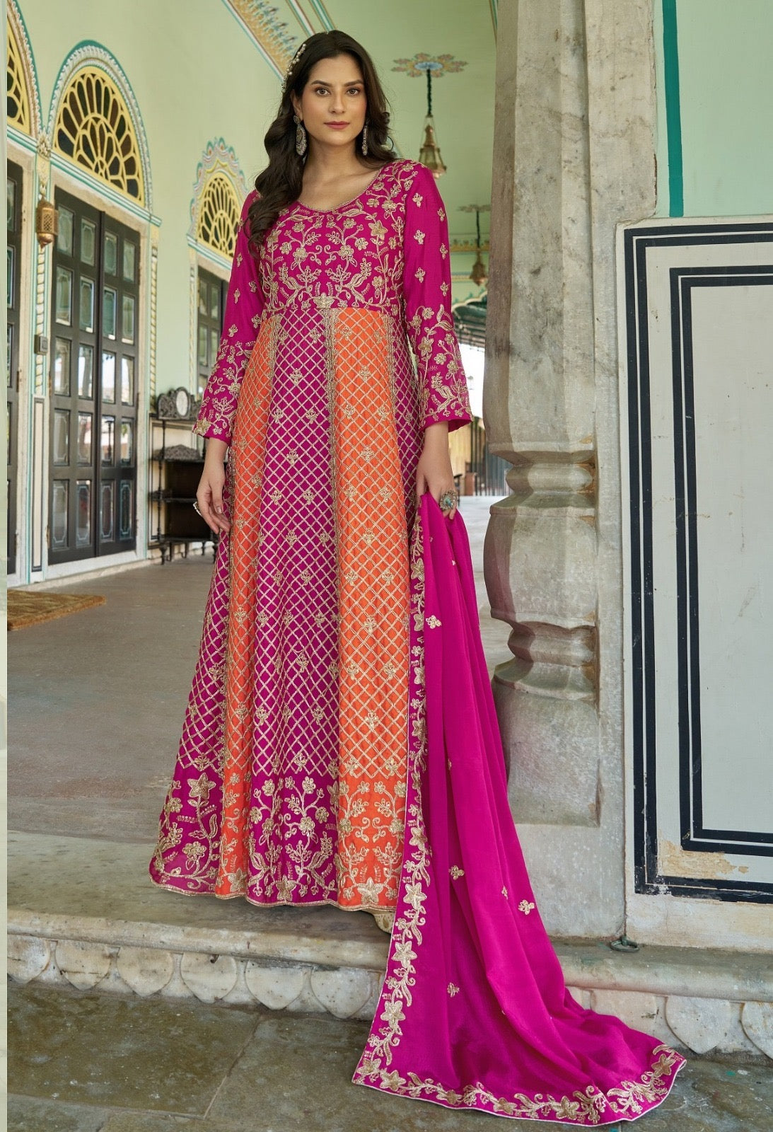 Embroidered Anarkali skirt Set with Heavy Embroidery and Stone Work