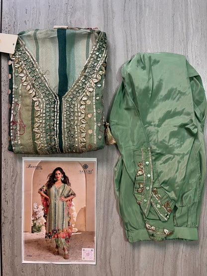 Sage Green Floral Kaftan with Dhoti-Style Bottoms