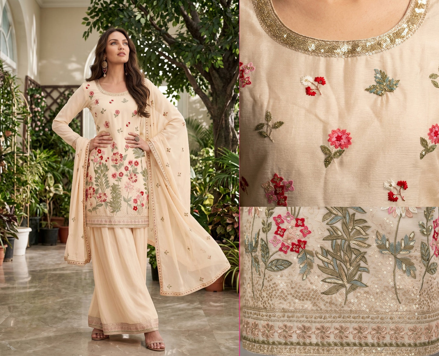 Meadow Bloom Premium Chinon Embroidered Suit Set with Dupatta
