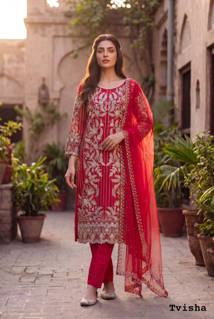 Intricate Silver Threadwork Soft Net Ethnic Suit