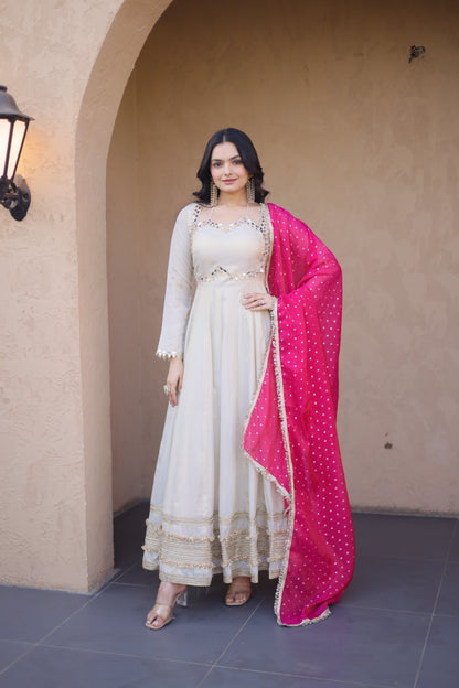 Vintage Real Mirror Anarkali Gown with Dupatta