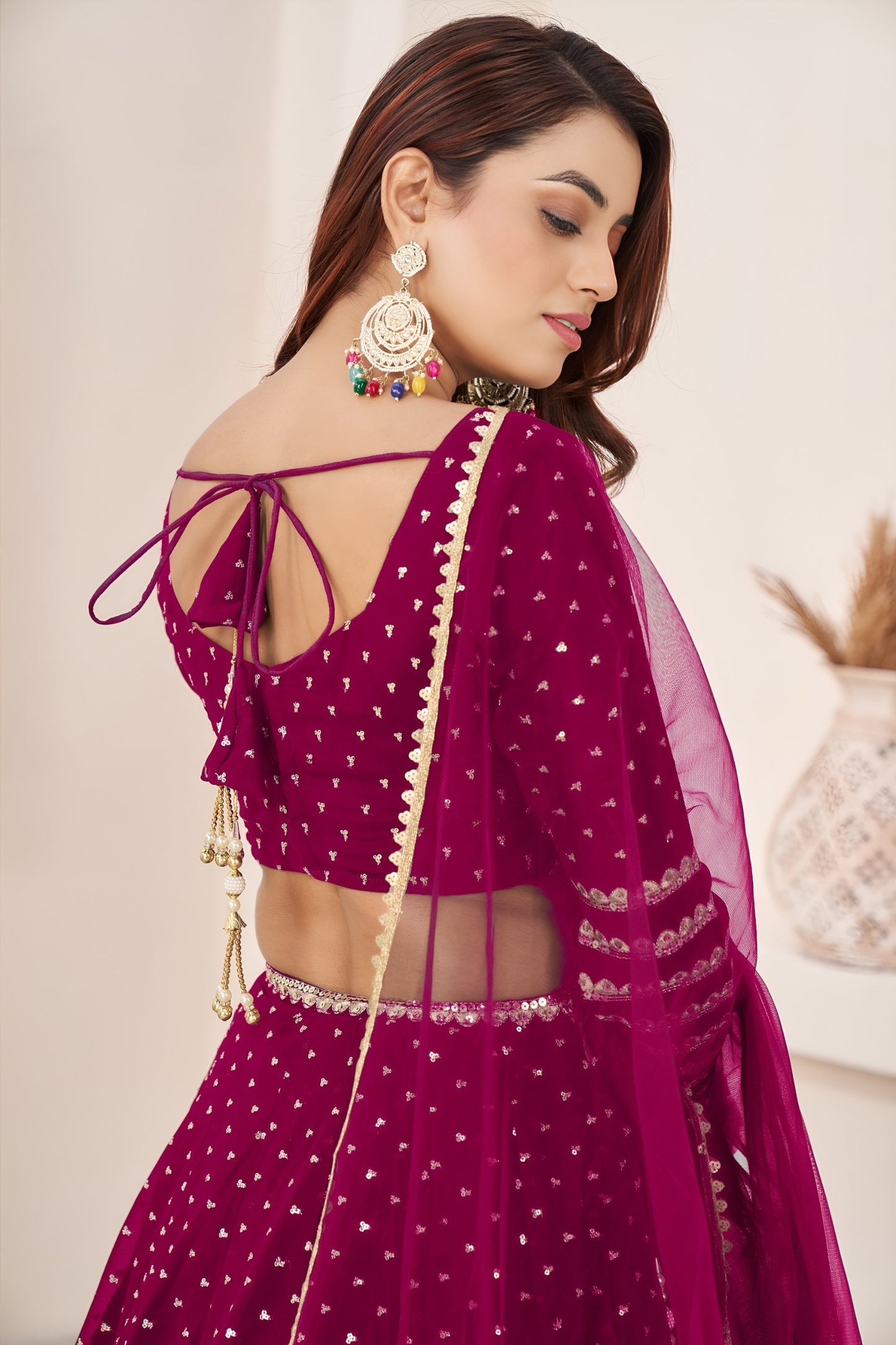 Radiant Rani Pink Georgette Lehenga Choli with Zari & Sequin Embroidery