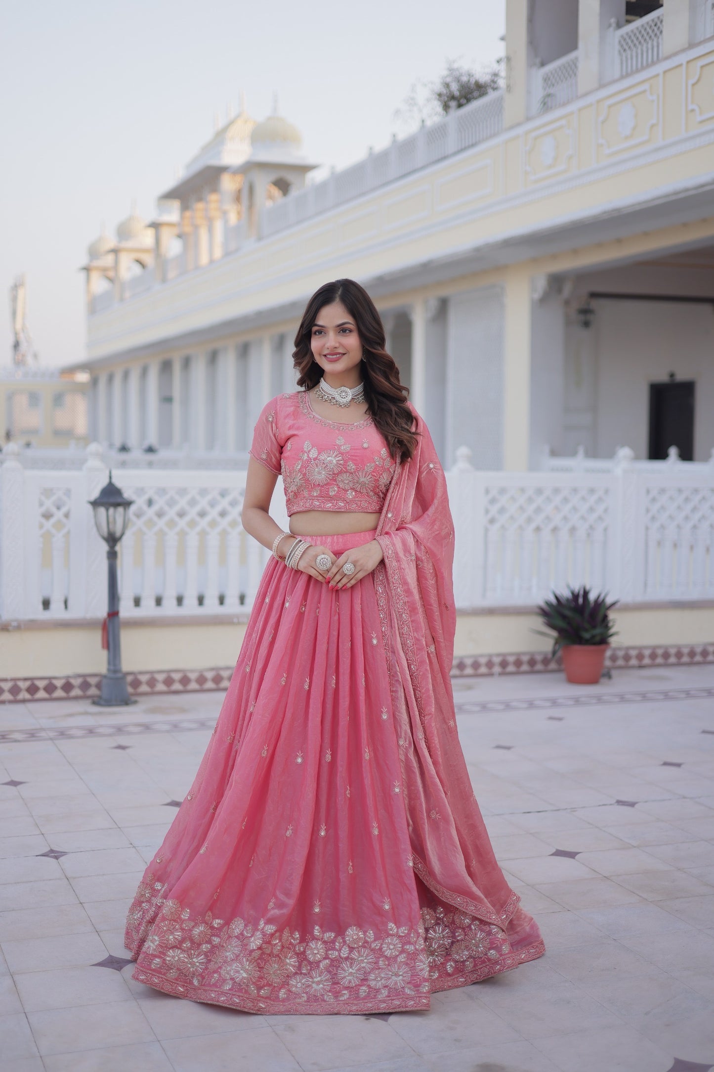 Royal Pink Chaniya Choli with Scalloped Embroidery