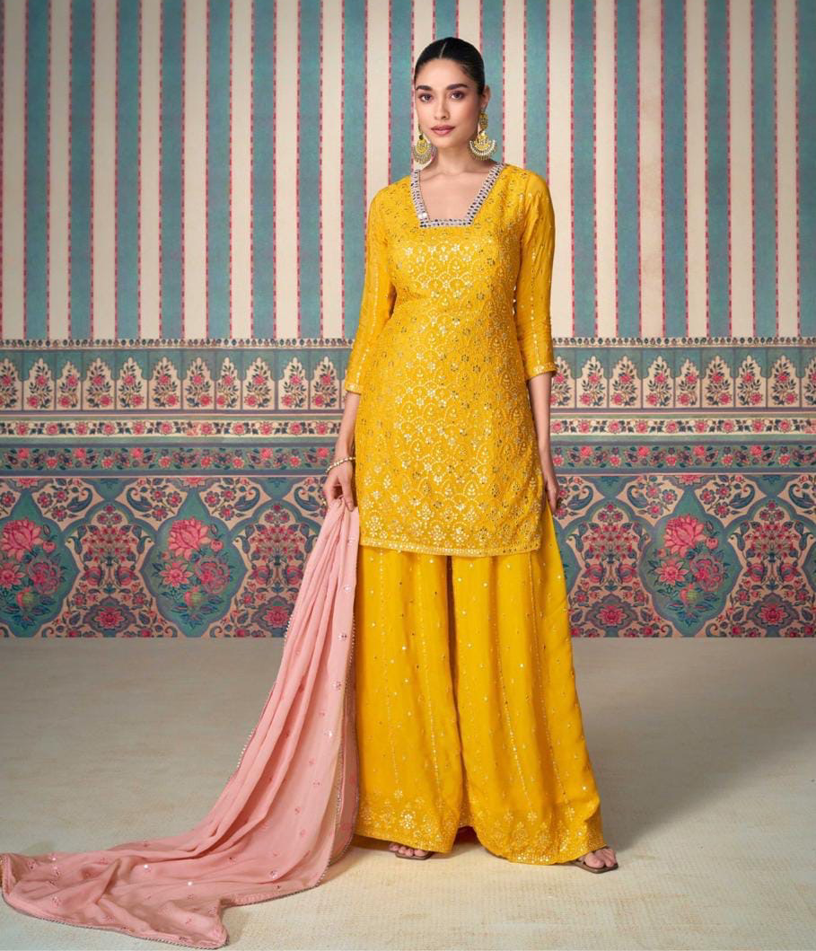 HEAVY EMBROIDERED TOP WITH EMBROIDERED SHARARA AND DUPATTA