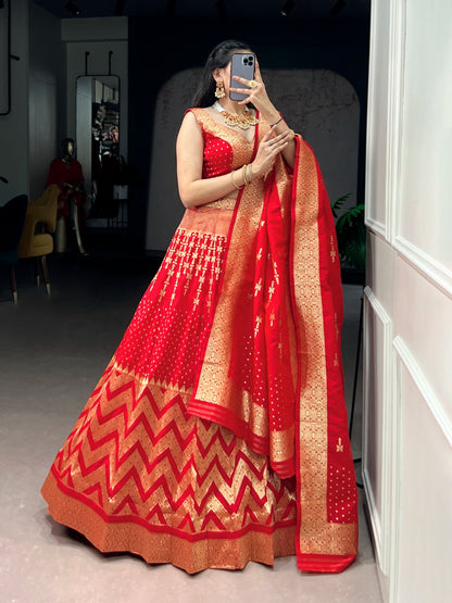 Regal Banarasi Silk Lehenga Choli with Zari Weaving & Dupatta