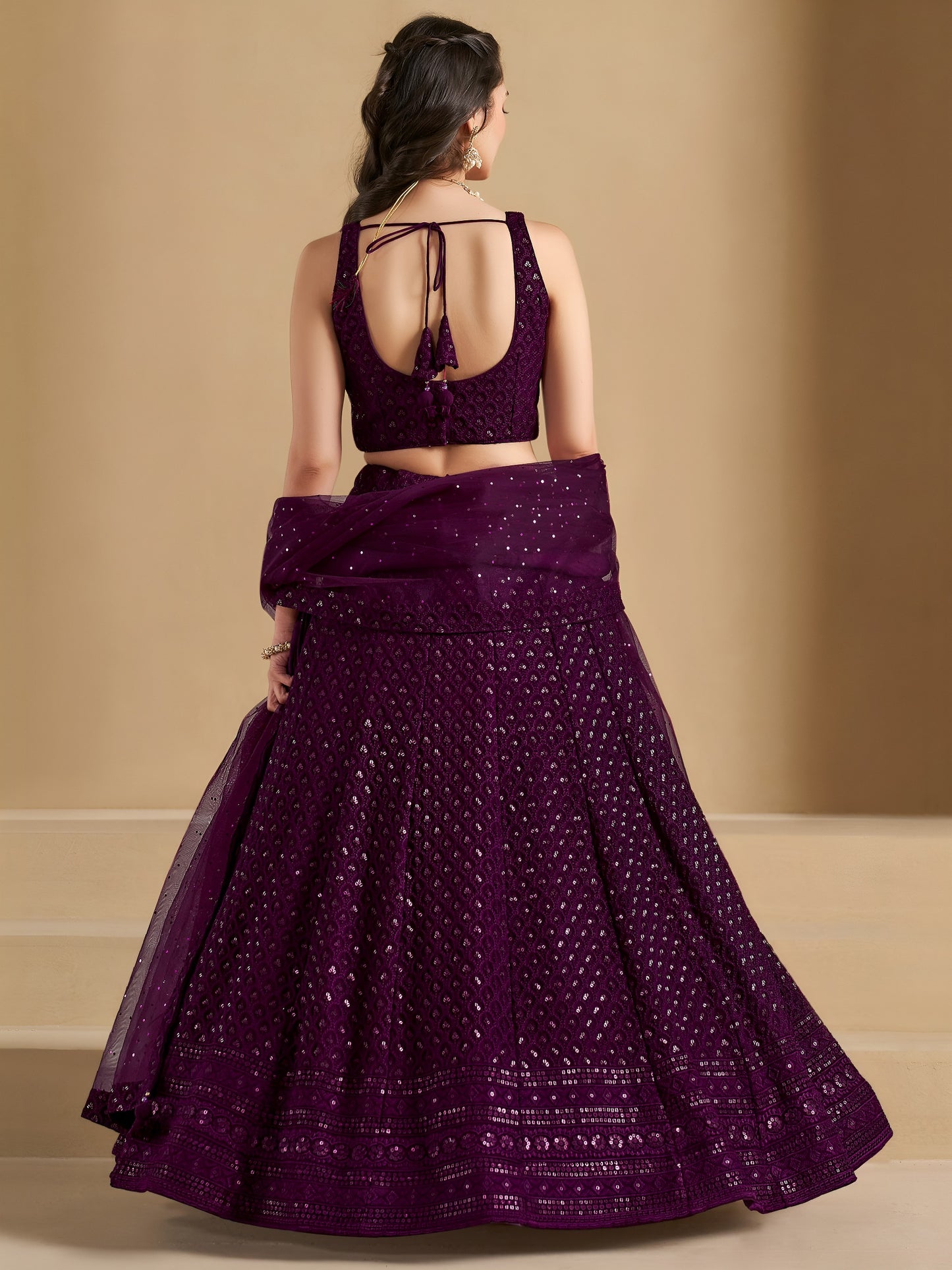 Bridesmaid Wine Georgette Lehenga Choli with Sequin & Resham Embroidery