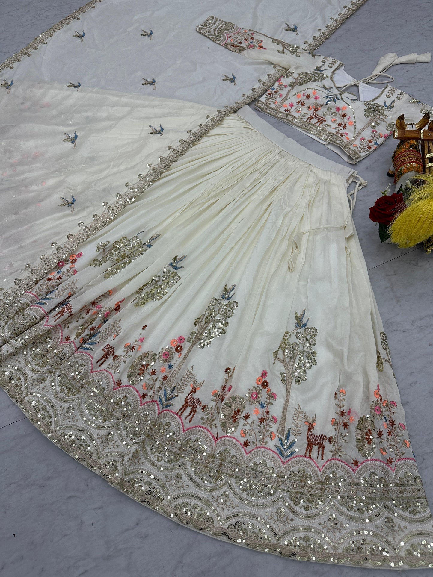 Pure Vichitra Lehenga Choli with Heavy Embroidery & Sequin Work