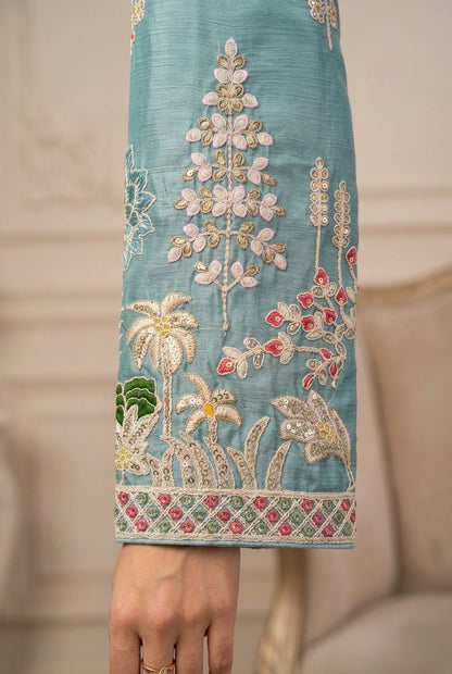 Floral Embroidered Frock-Style Chinon Sharara Set with Dupatta