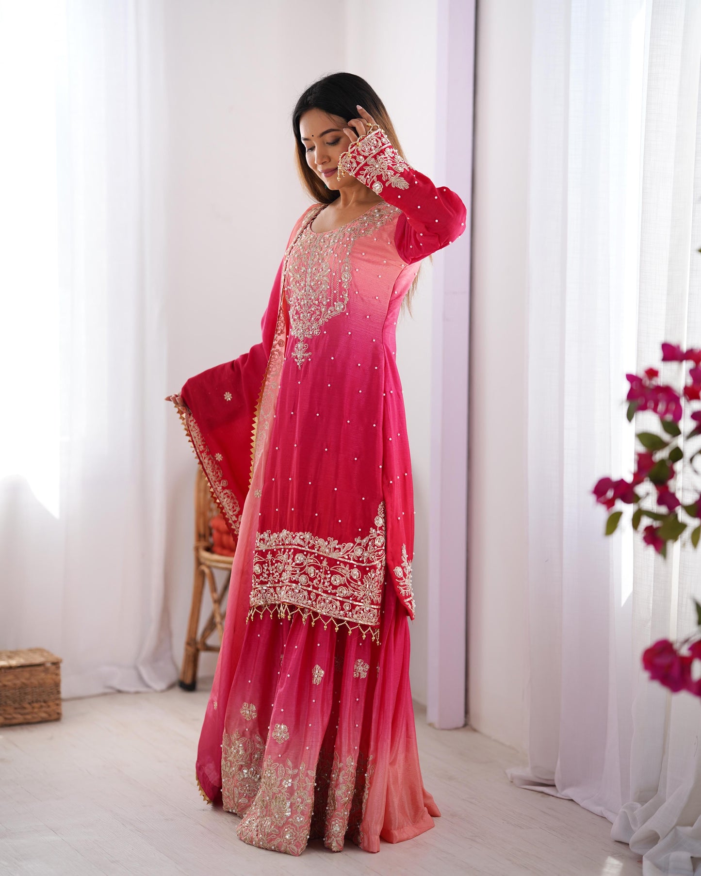 Elegance in bloom embroidered Sharara Set