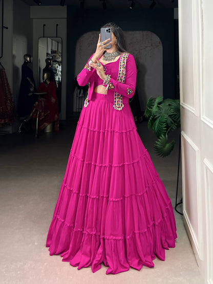 Navratri Special Georgette Flared Lehenga with Embroidered Koti Jacket
