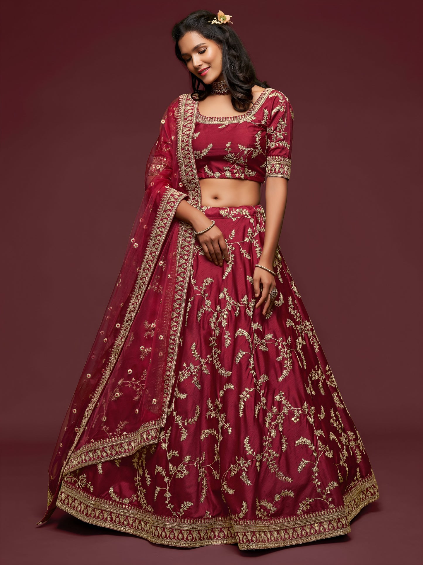 Maroon Embroidered Designer Lehenga Choli