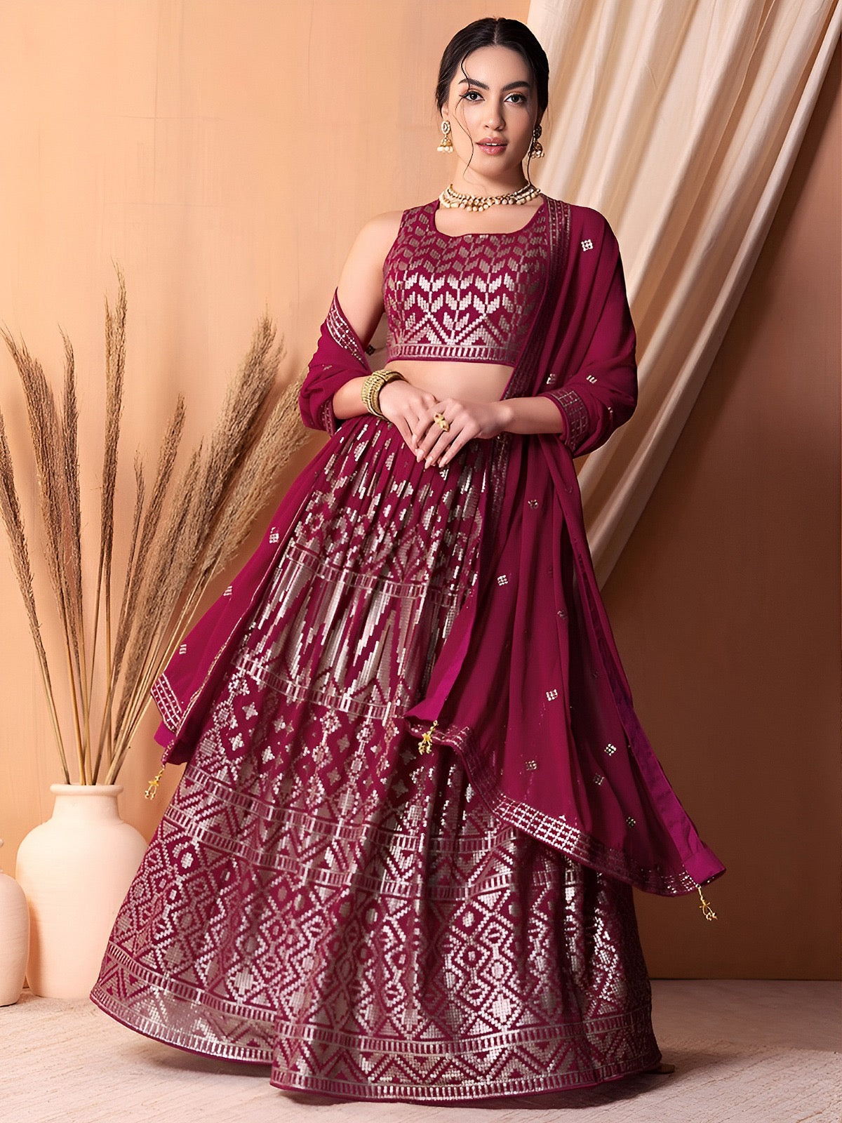Ruby Geometric Glam Lehenga