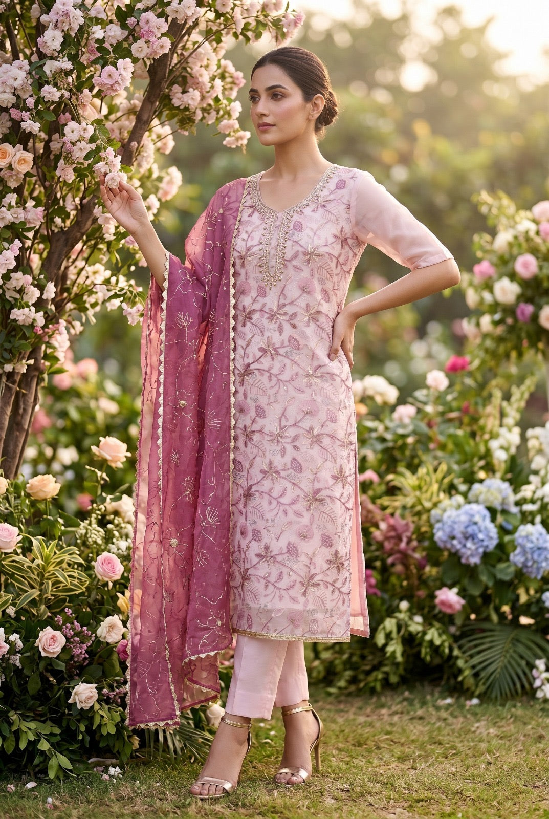 Aurraa Designer Organza Hand Work Embroidered Salwar Kameez Suit Set