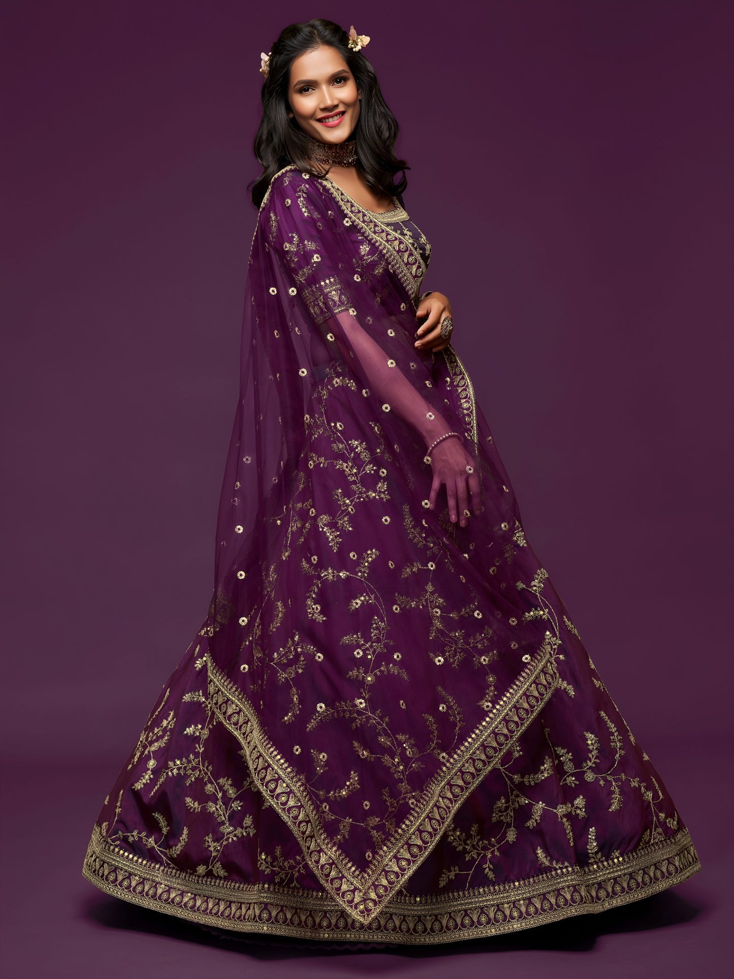 Royal Purple Embroidered Lehenga Choli