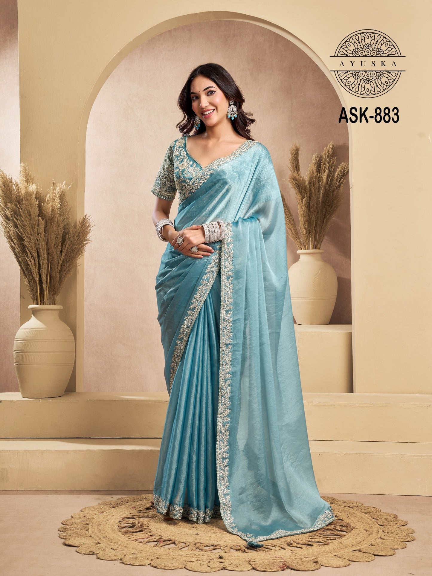 Tissue Organza Silk Saree With Work Border