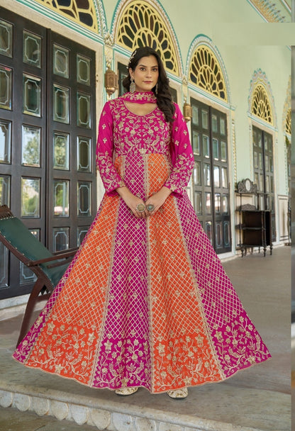 Embroidered Anarkali skirt Set with Heavy Embroidery and Stone Work