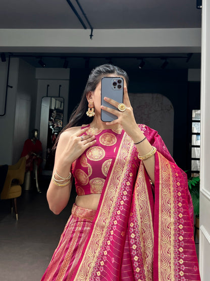 Regal Banarasi Silk Lehenga Choli with Zari Weaving & Dupatta