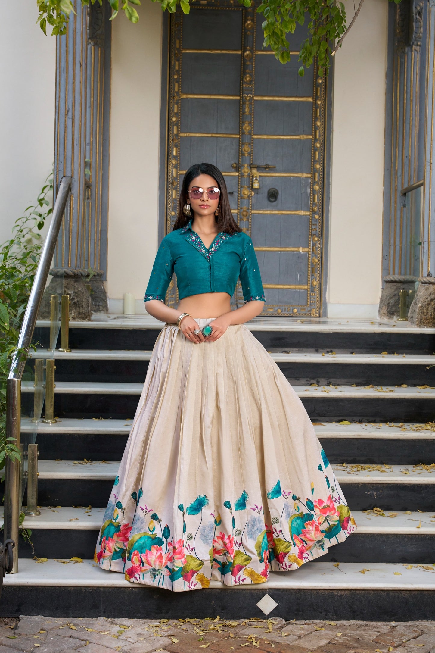 Tussar Silk Floral Print Co-ord Set Lehenga