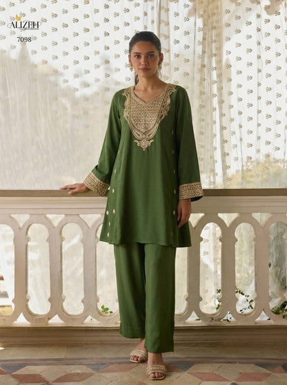 Relaxed Loose Fit A-Line Embroidered Kurta with Ankle Length Pants