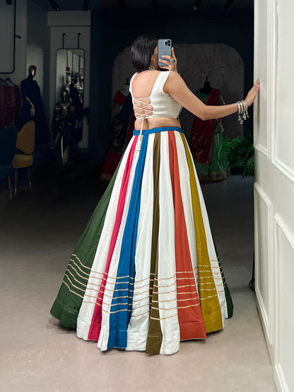 Navratri Special Multicolor Striped Lehenga with Patchwork Blouse