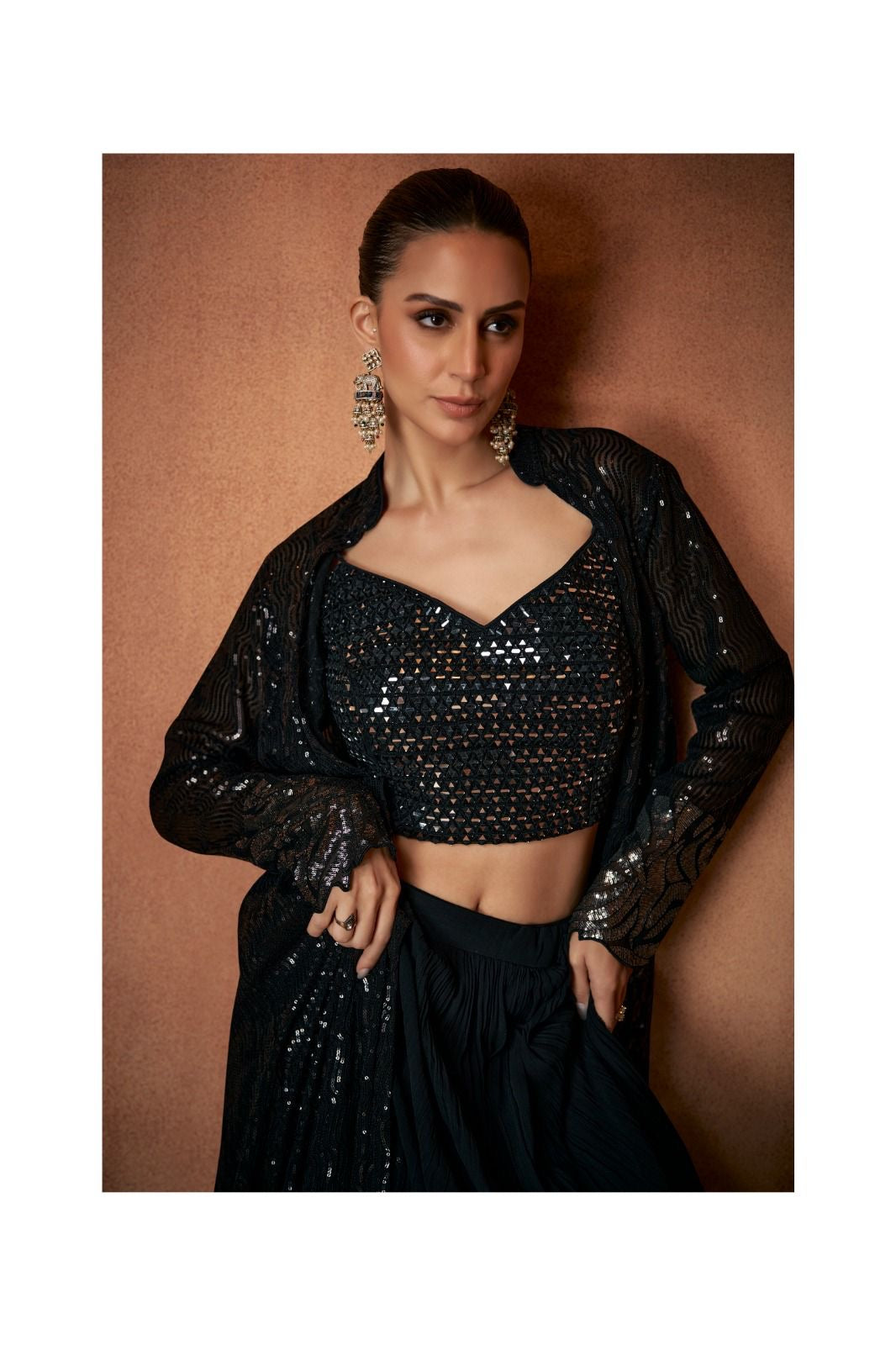 Sequined Sophistication Plazo with Shrug
