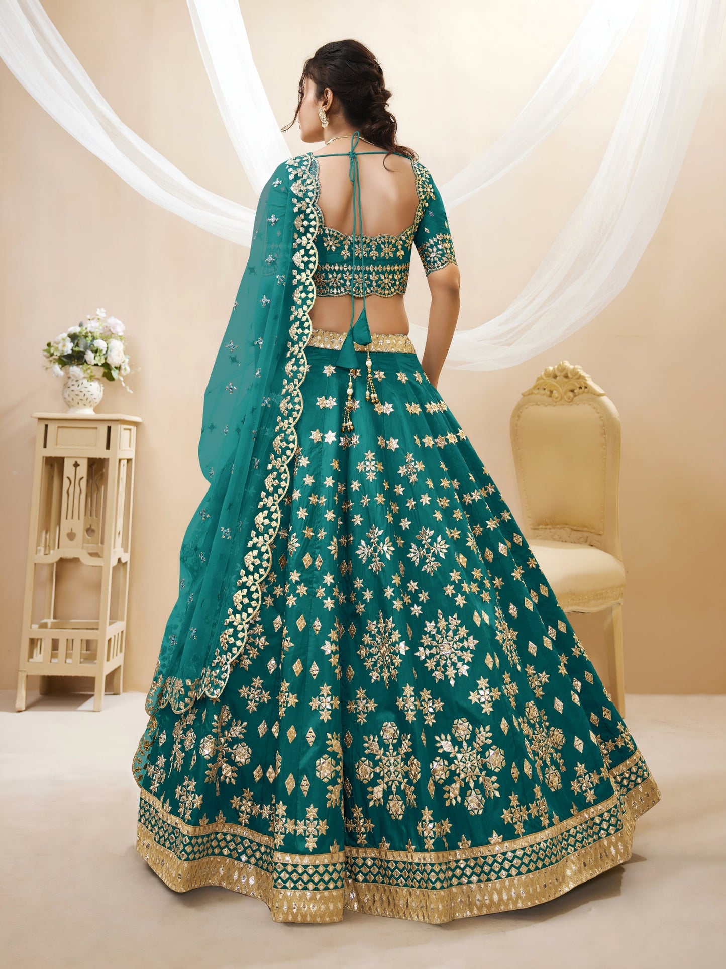 Emerald Green Zari Embroidered Lehenga