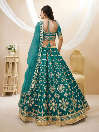 Emerald Green Zari Embroidered Lehenga