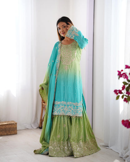 Elegance in bloom embroidered Sharara Set