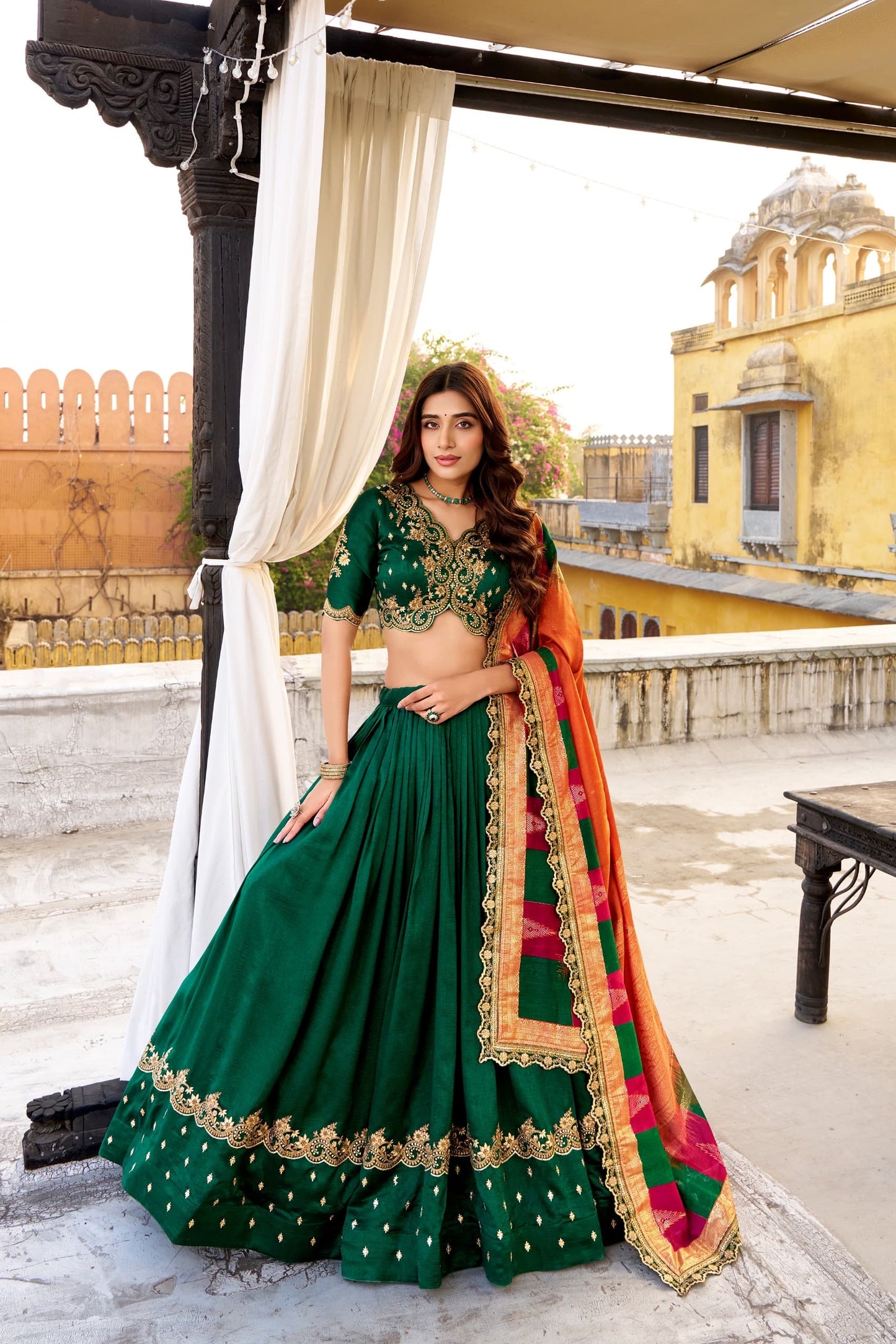 Vichitra Silk Lehenga Choli with Sequin & Thread Embroidery Work
