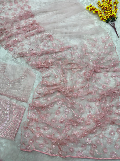Blush Pink Butterfly Net Sequin Saree
