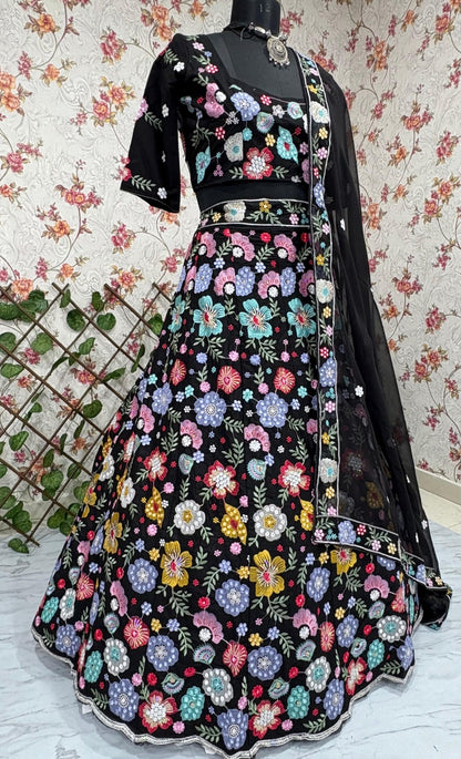 Faux Georgette Embellished With Beautiful Multi Thread Embroidered Lehenga Choli