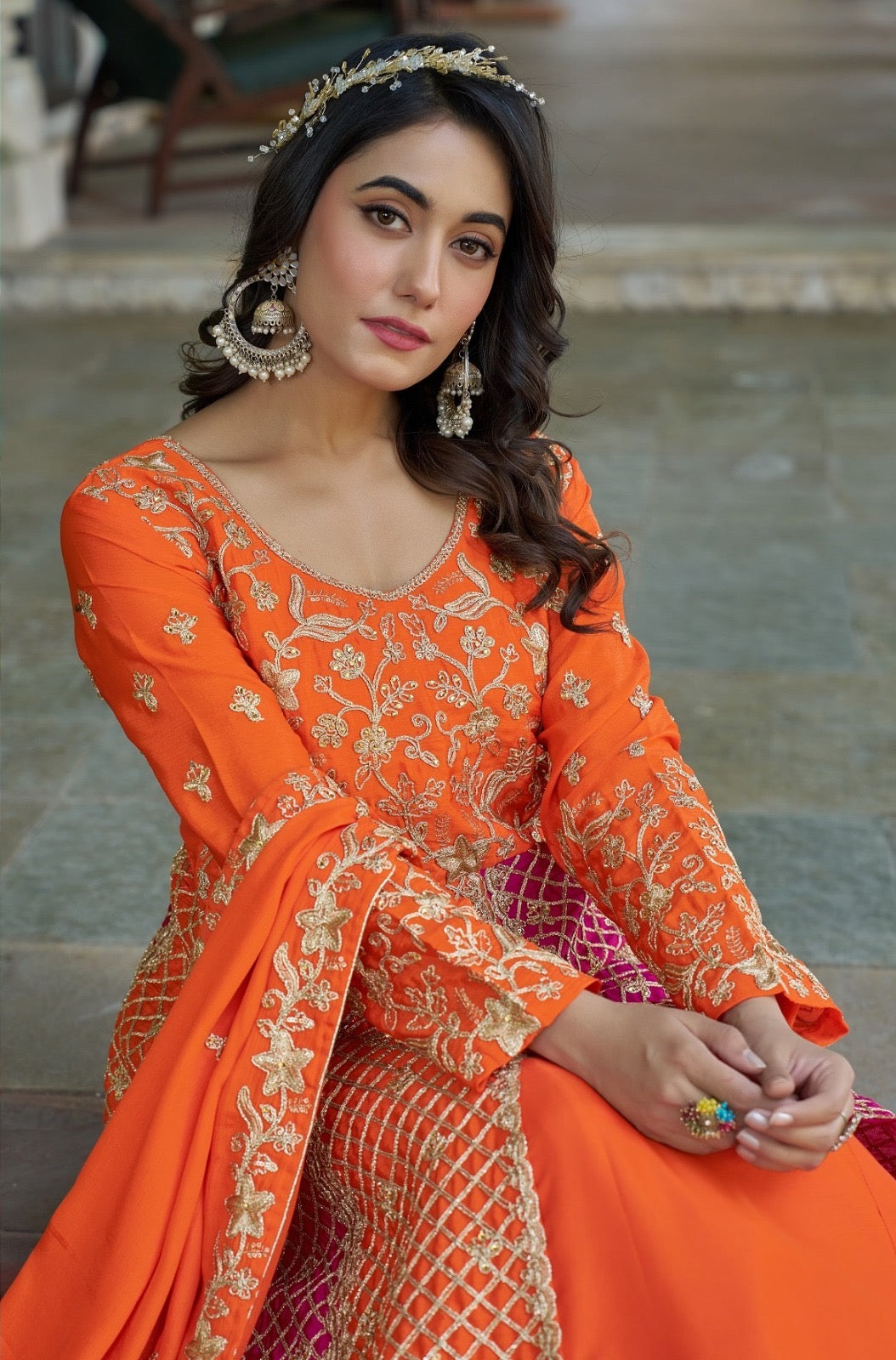 Embroidered Anarkali skirt Set with Heavy Embroidery and Stone Work