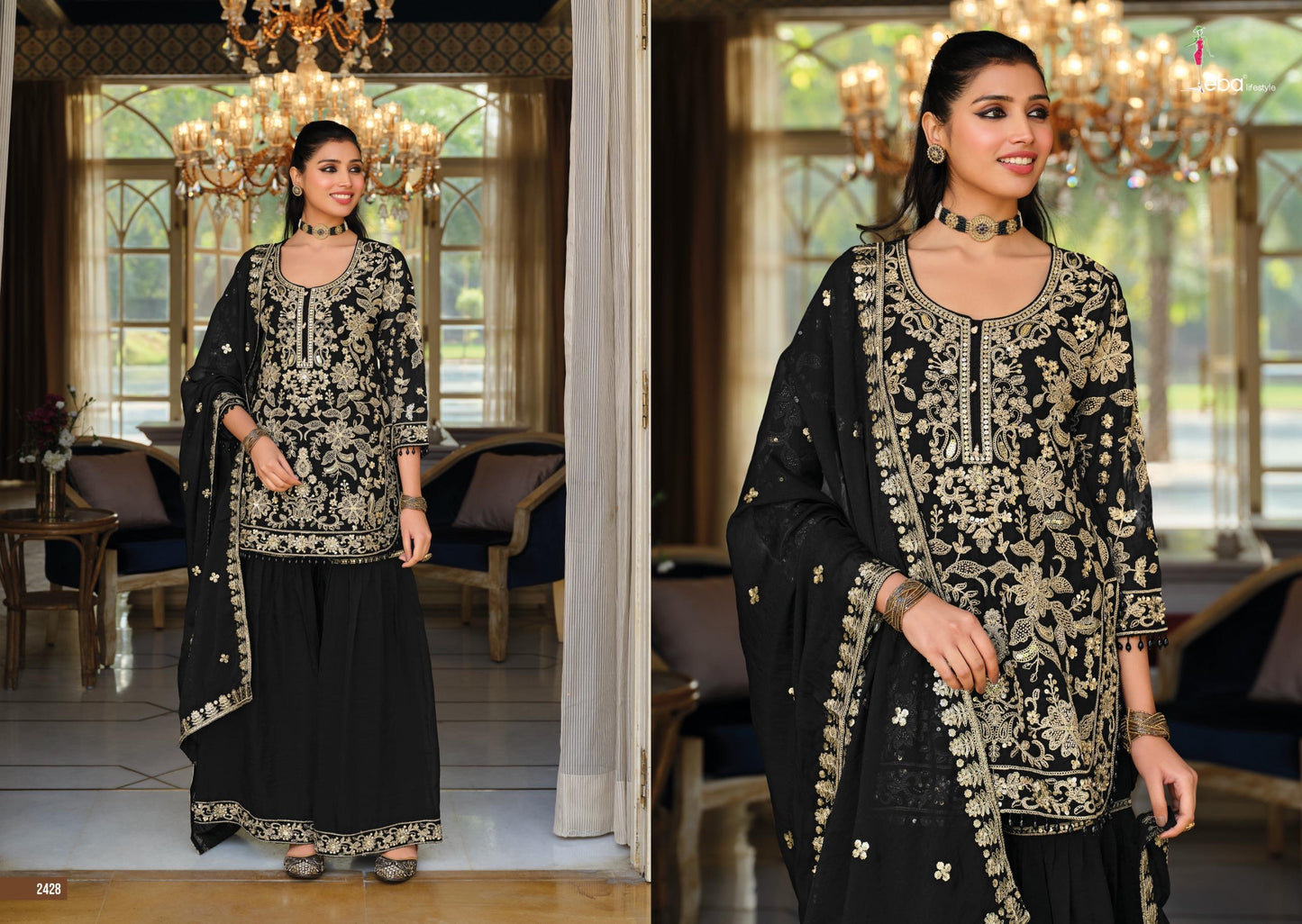 Embroidered NC Moss Sharara Suit with Beads