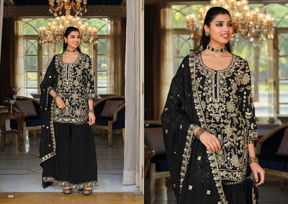 Embroidered NC Moss Sharara Suit with Beads