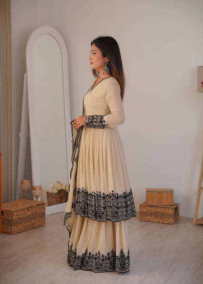 Premium Faux Georgette Embroidery Thread Plazo Suit Set with Dupatta