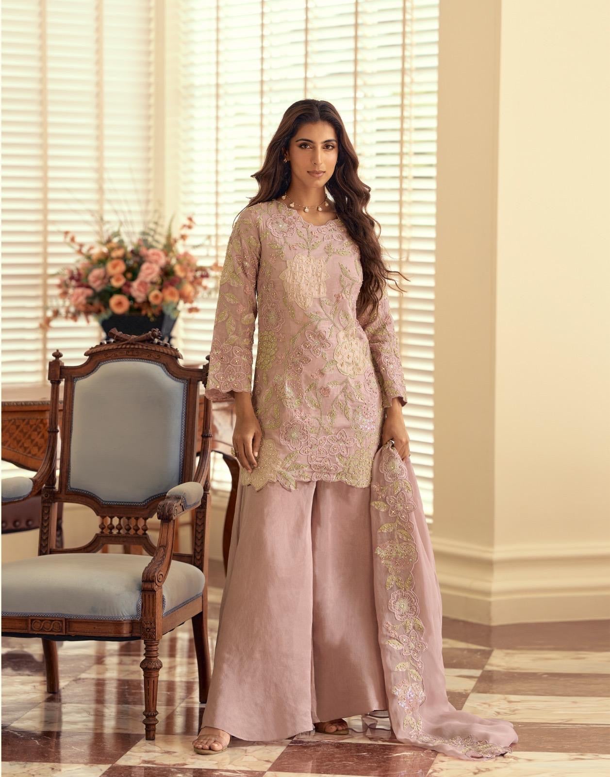 Sophisticated and Ethereal Hand Embroidered Kurti with Plazo