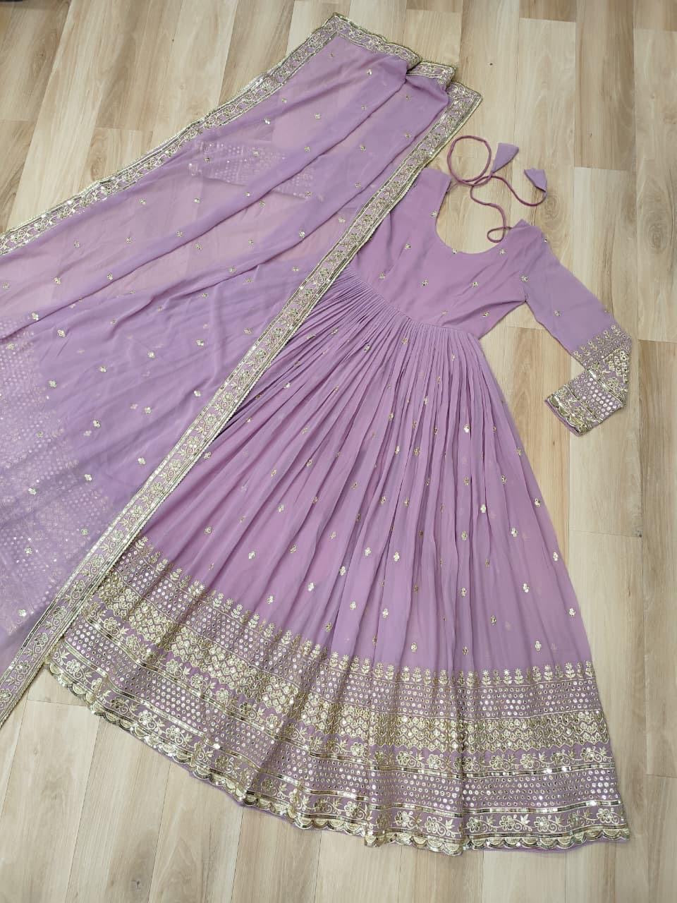 Gold Trimmed Festive Gown with Dupatta