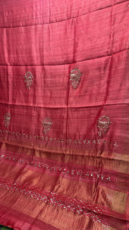 Pure Desi Tussar Silk Saree with Heavy Mukesh Work & Blouse