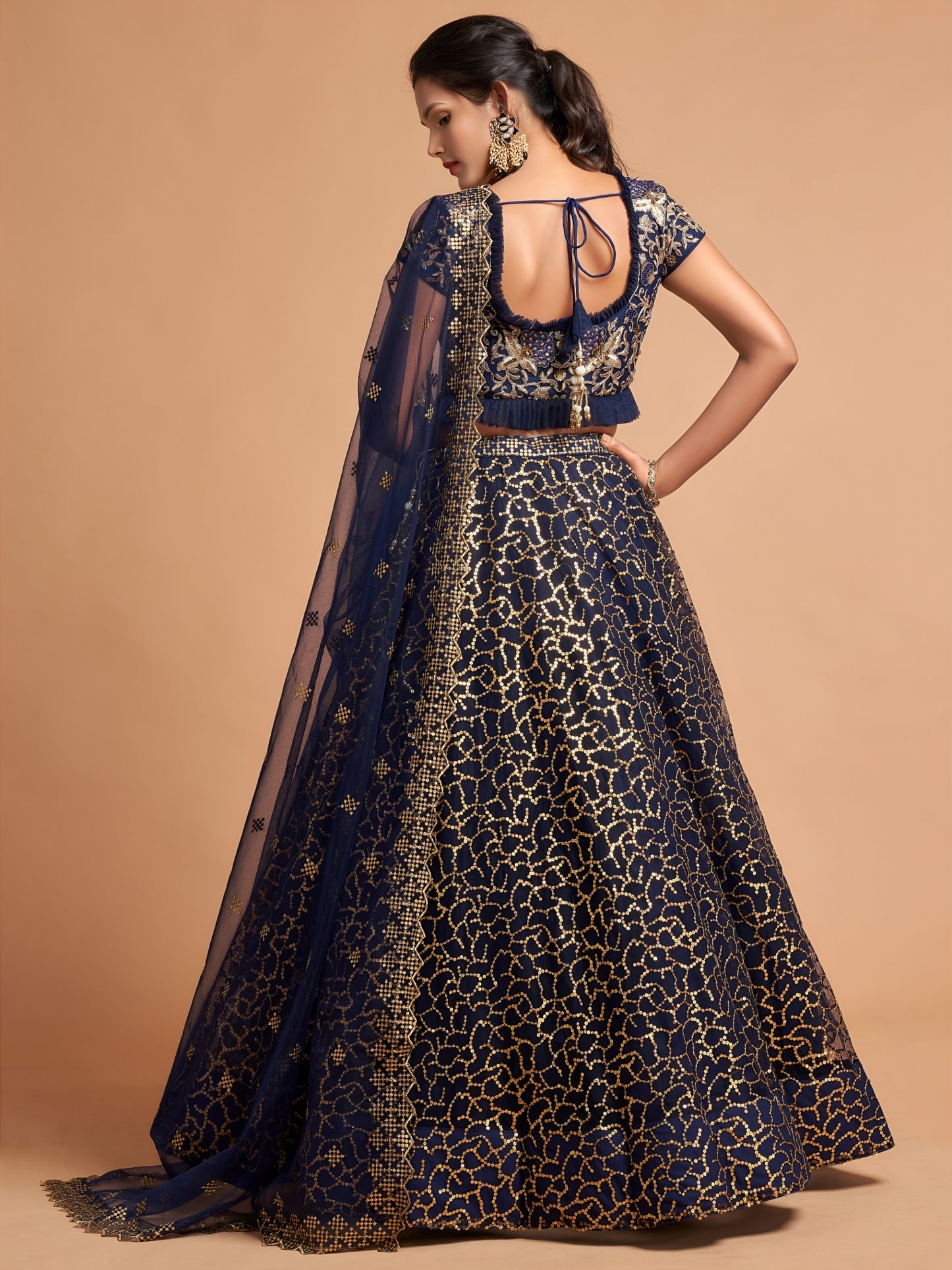 Navy Blue Sequins Embroidered Lehenga Choli