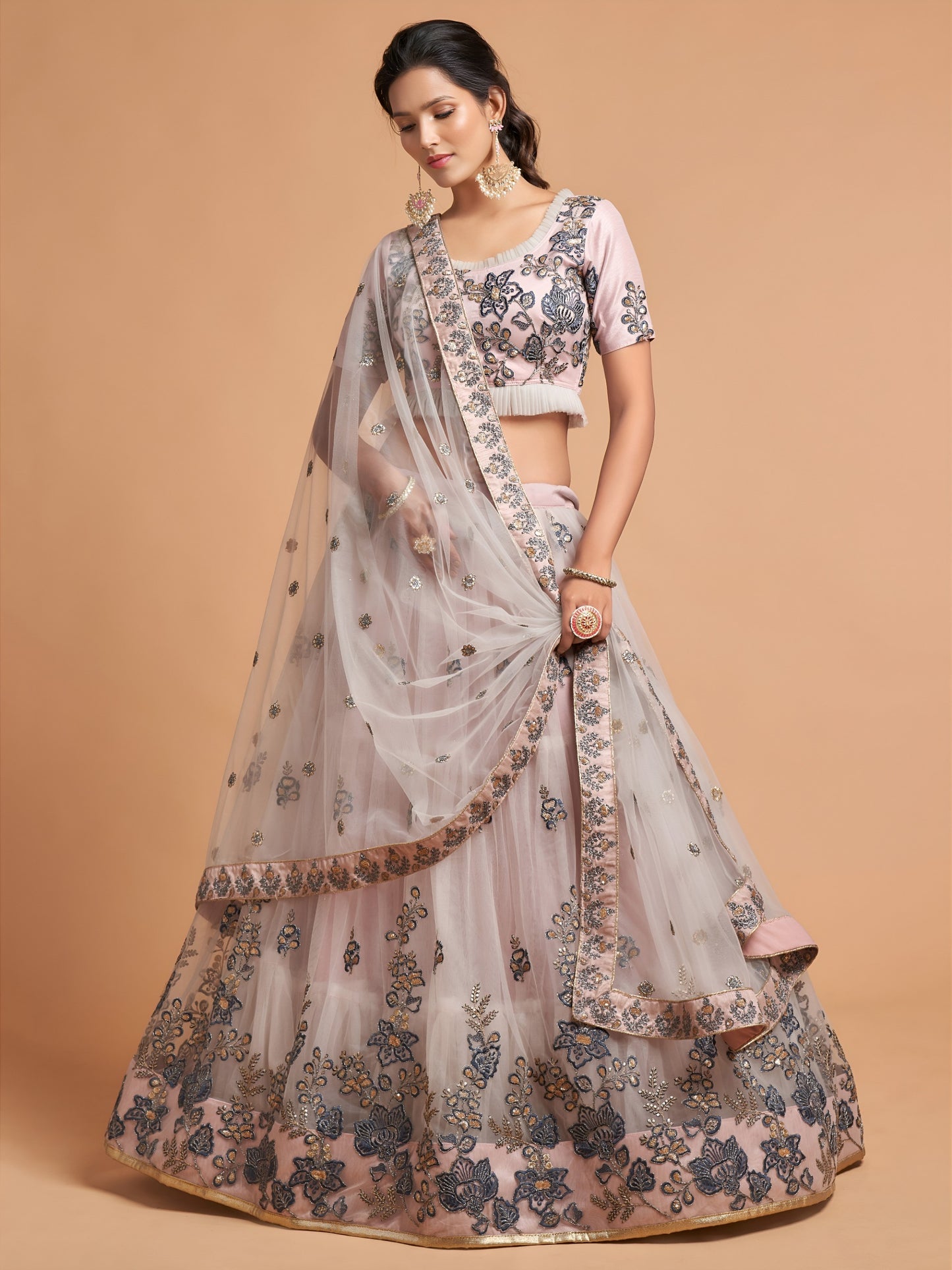 Light Grey Embroidered Lehenga Choli
