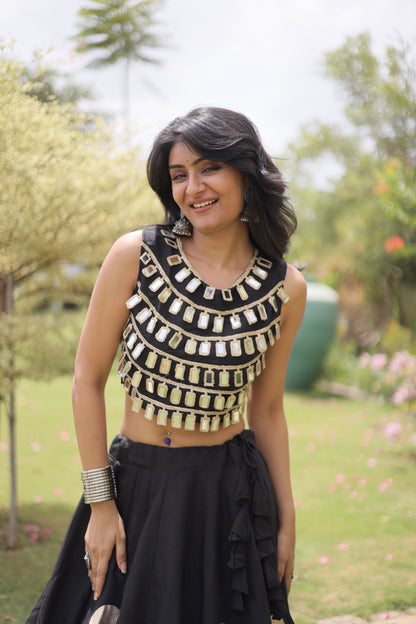 Roman Silk Polka Dot Lehenga Set with Mirror Work Choli